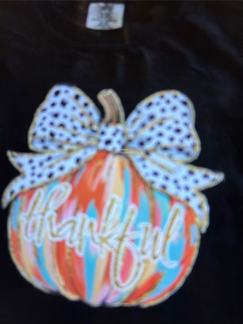 Kids Black Tee with Colorful Pumpkin and Polka Dot Bow - Thankful